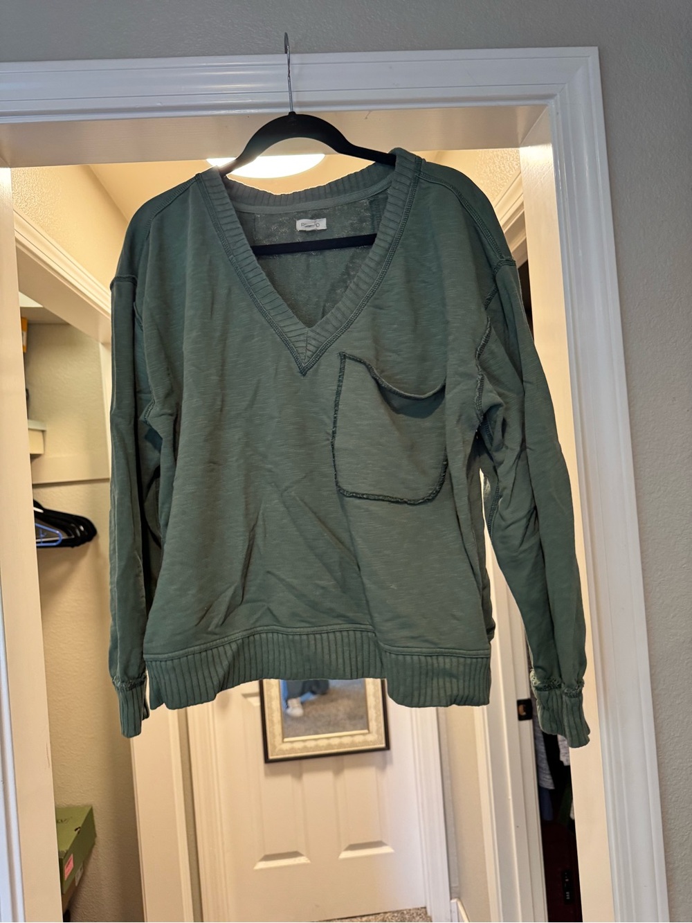 Pilcro V-Neck Green Pocket Sweatshirt